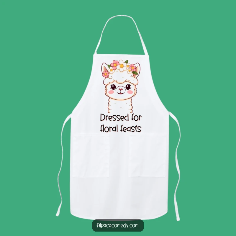 Add a touch of floral charm and gentle humor to your kitchen duties with this beautiful funny kawaii alpaca apron.