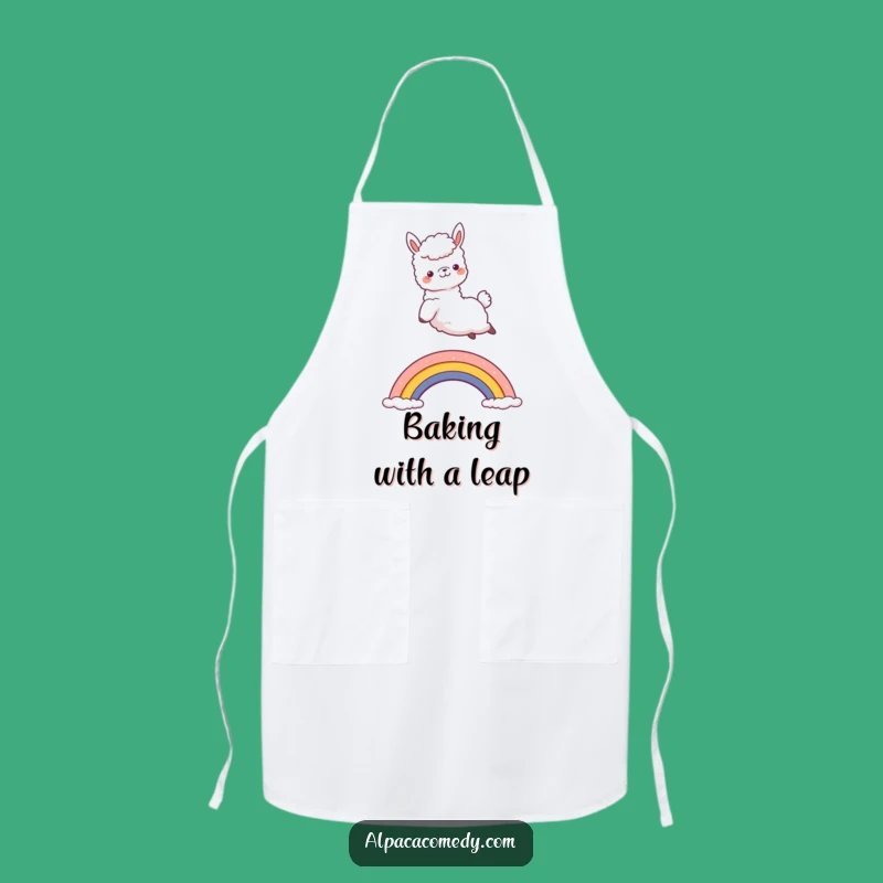 Funny Kawaii Alpaca Rainbow Jump Apron - Joyful Cook, Kitchen Humor Gift