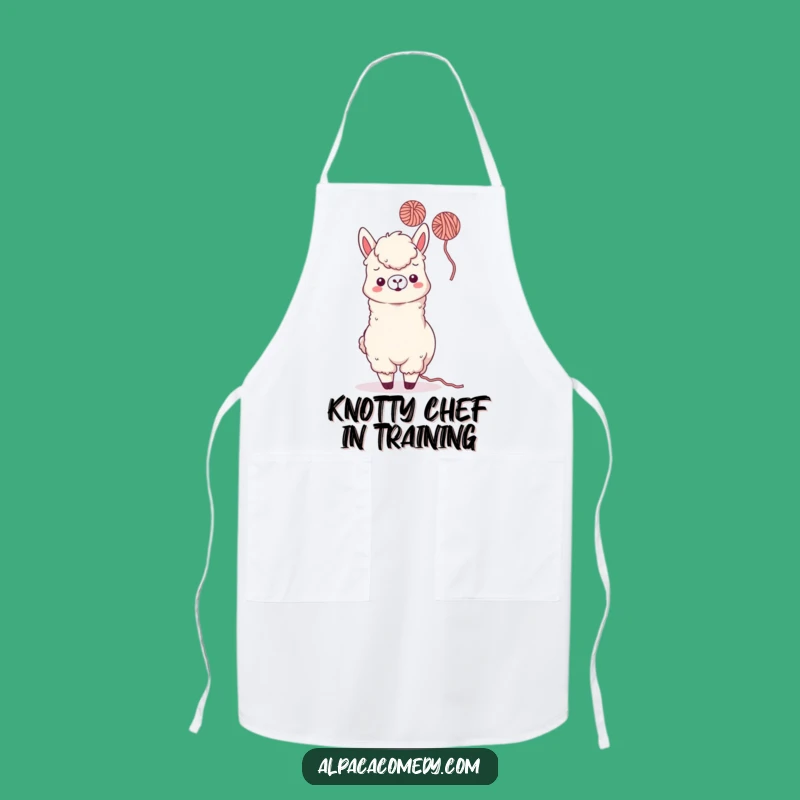 Funny Kawaii Alpaca Yarn Toss Apron - Playful Cook, Kitchen Humor Gift