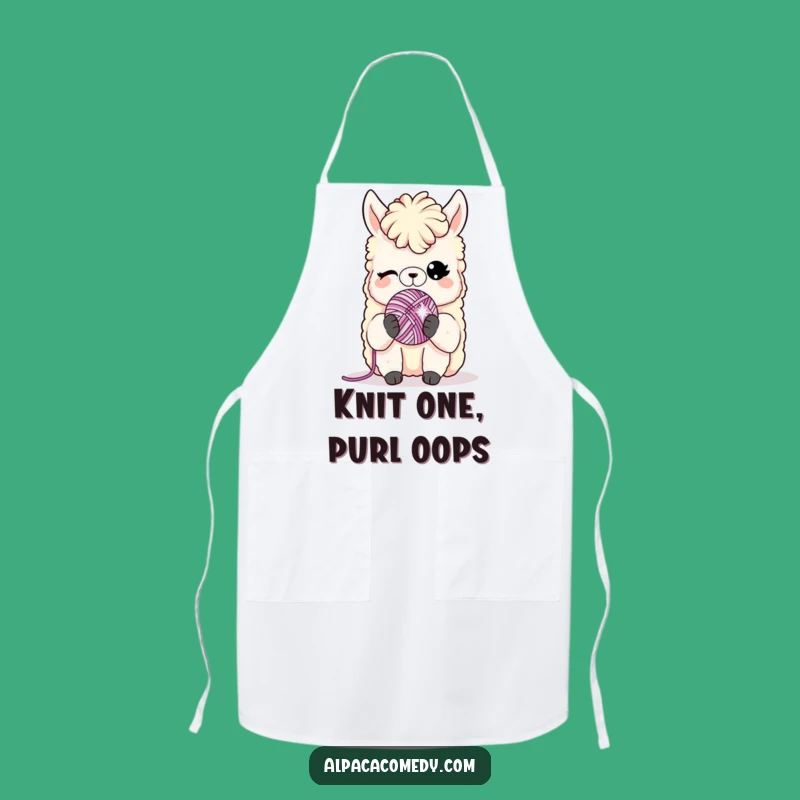 Funny Alpaca Yarn Wink Apron: Kitchen Wear with Playful Alpaca Design