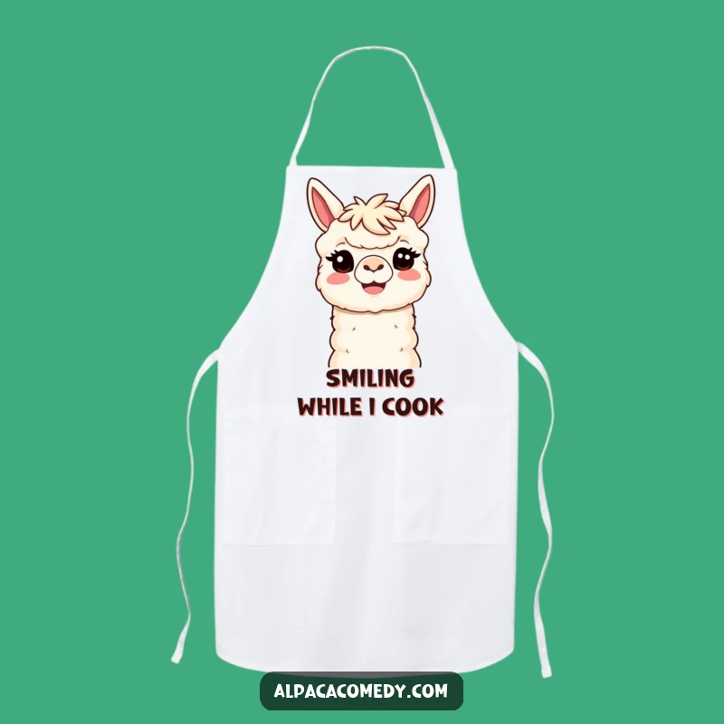Funny Kawaii Alpaca Smile Apron - Welcoming Cook, Kitchen Humor Gift