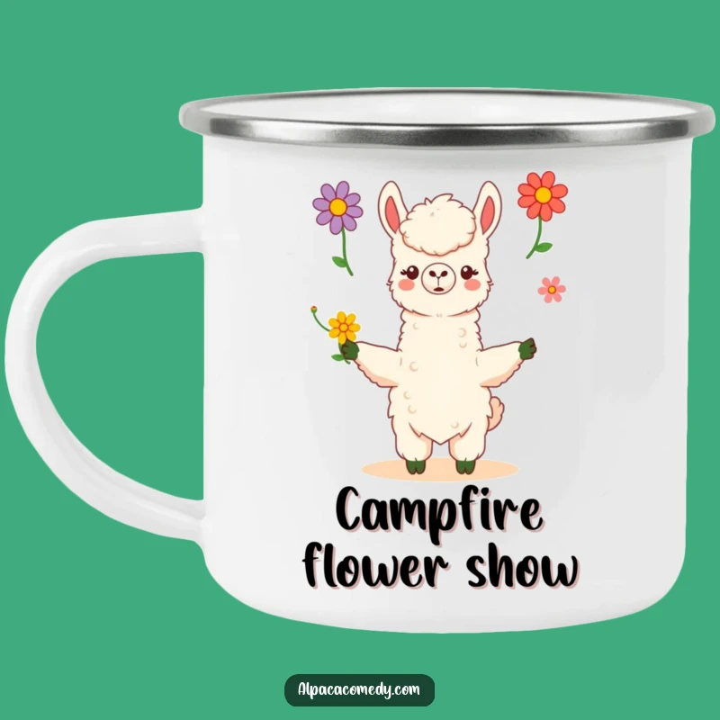 Funny Kawaii Alpaca Flower Juggling Camping Mug - Artistic Outdoor Fun