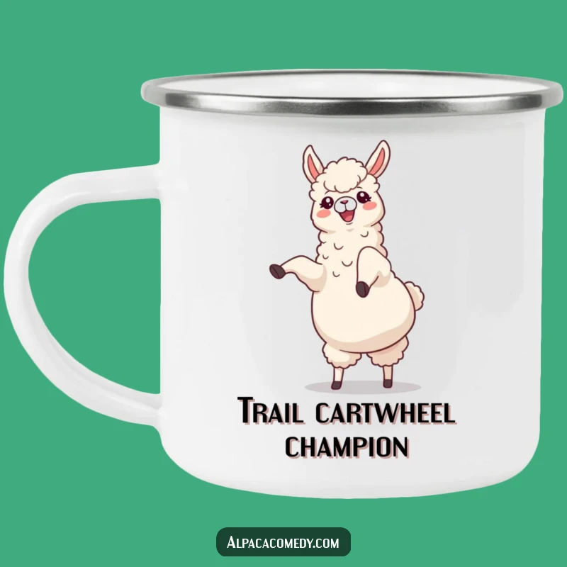 Funny Alpaca Cartwheel Camping Mug: Adventure Fuel with Hilarious Spirit