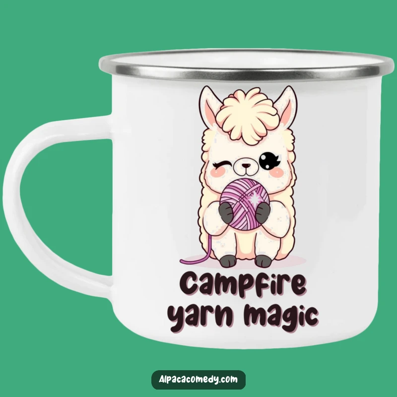 Funny Alpaca Yarn Wink Camping Mug: Durable Drinkware with Playful Alpaca Art