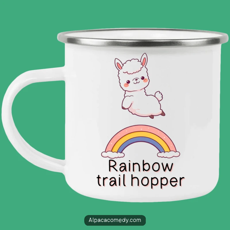 Funny Kawaii Alpaca Rainbow Jump Camping Mug - Joyful Outdoors, Humorous Gift