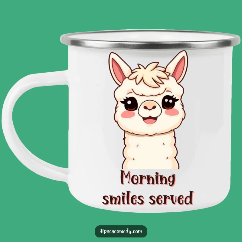 Funny Kawaii Alpaca Smile Camping Mug - Welcoming Outdoors, Humorous Gift