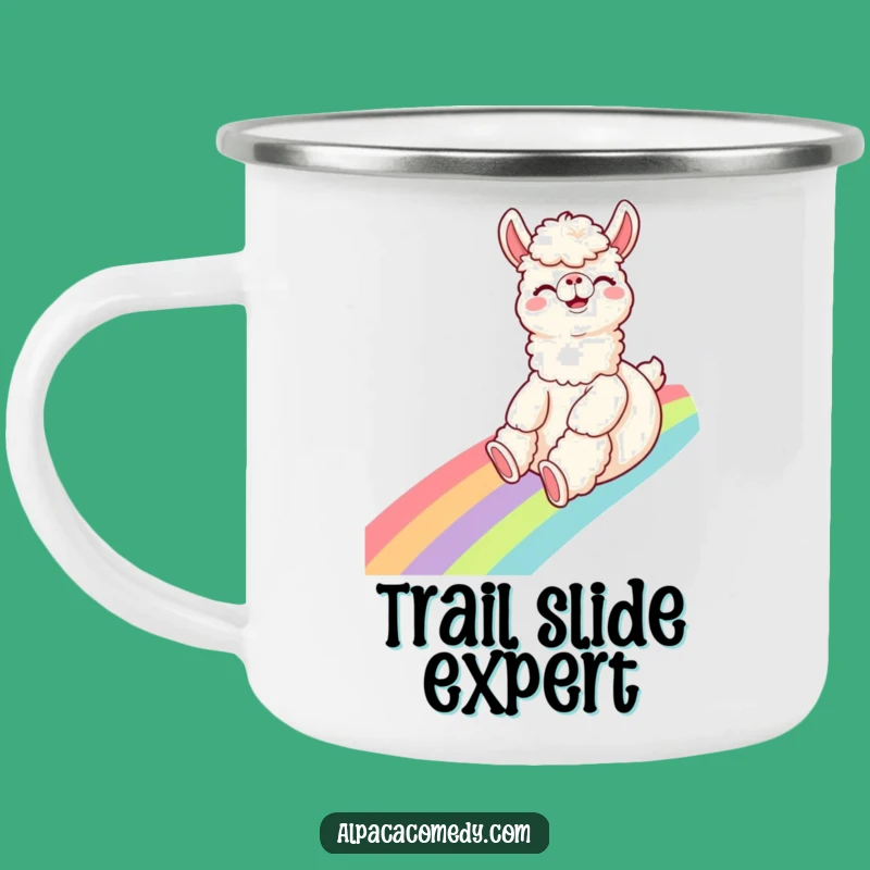 Funny Alpaca Rainbow Slide Camping Mug: Adventure Fuel with Giggles