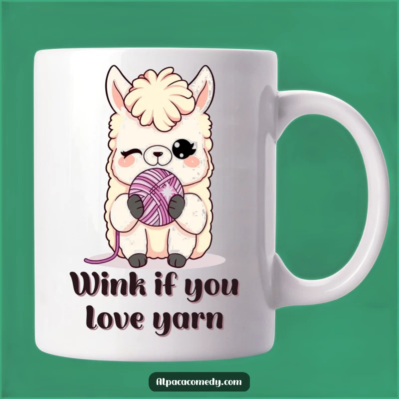 Funny Alpaca Yarn Wink Mug: Playful Alpaca Gift for Knitters and Crafters