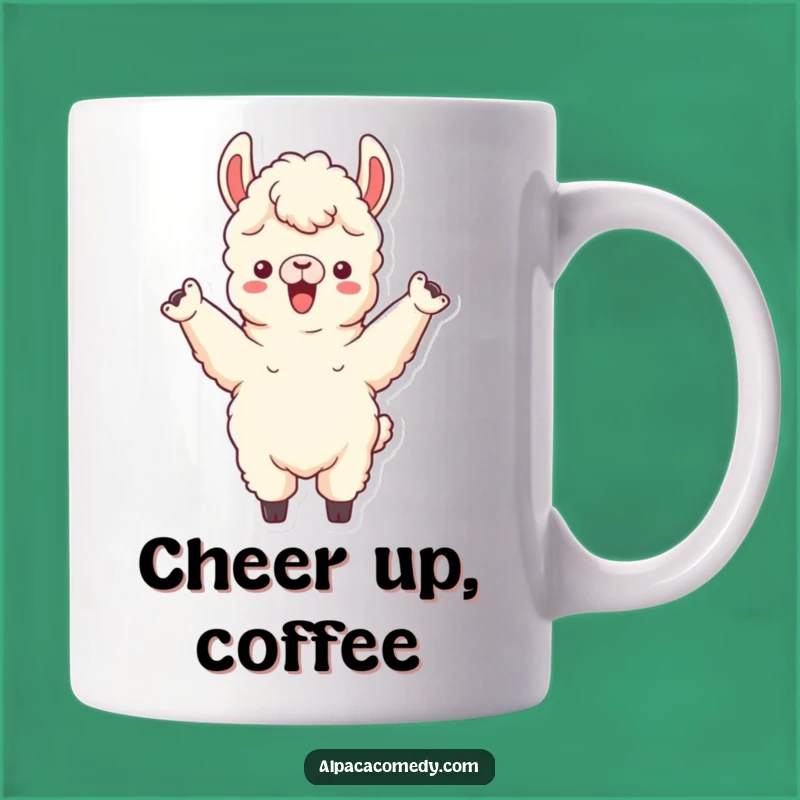 Funny Cheering Alpaca Mug - Enthusiastic Llama Character Cup