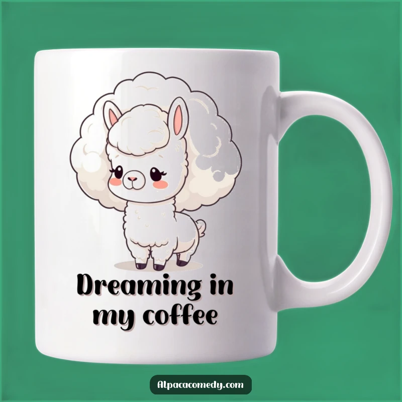Drift into dreamland with this funny kawaii alpaca nuzzling a cloud. A serene and comforting mug for your daily pause.