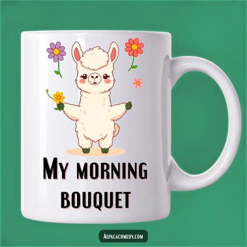 Funny Kawaii Alpaca Juggling Flowers Mug - Whimsical Gift for Flower Lovers