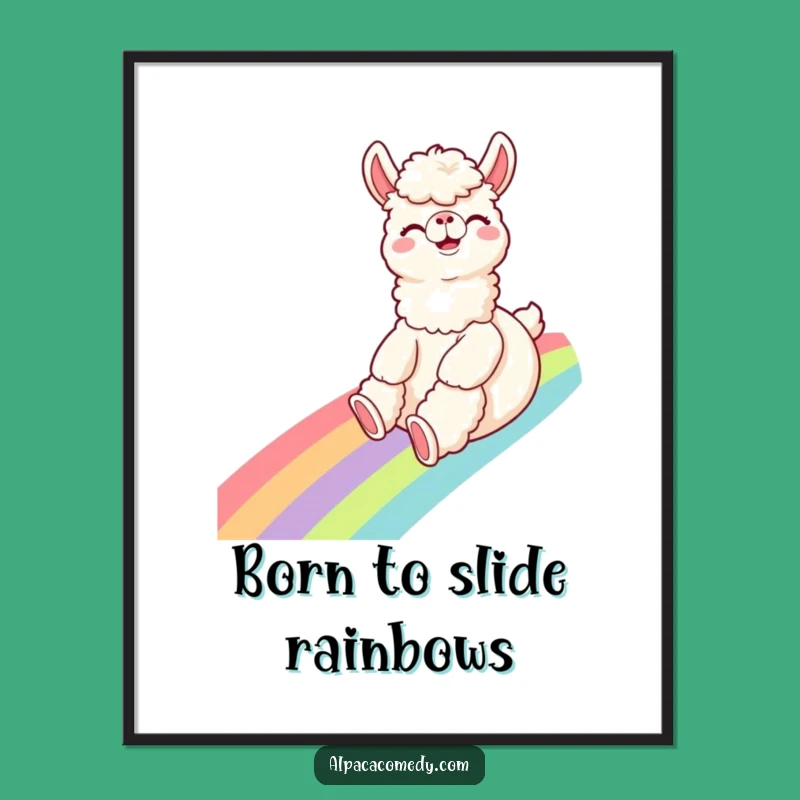 Funny Alpaca Rainbow Slide Digital Art: Instant Joyful Decor