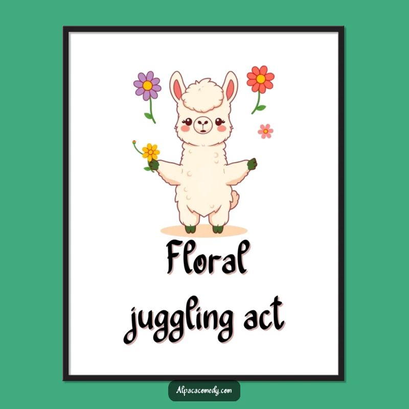 Funny Kawaii Alpaca Flower Juggling Digital Art - Instant Artistic Decor