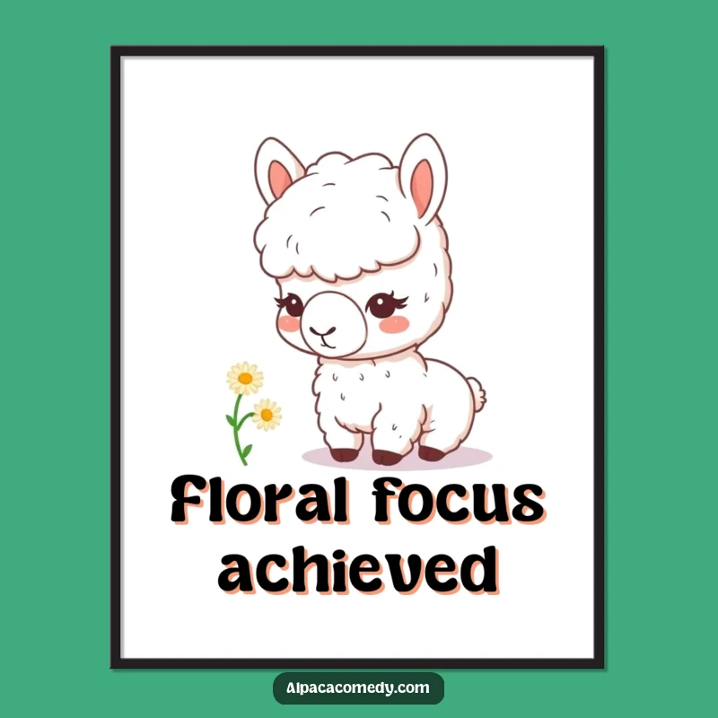 Funny Kawaii Alpaca Daisy Digital Art - Instant Humorous Decor
