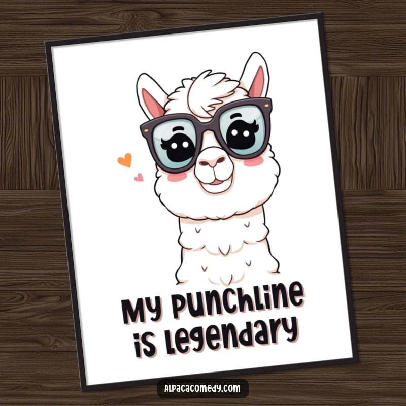 Funny Alpaca Digital Art: An alpaca in comedy glasses winks playfully while telling a joke, perfect for instant humorous wall decor.