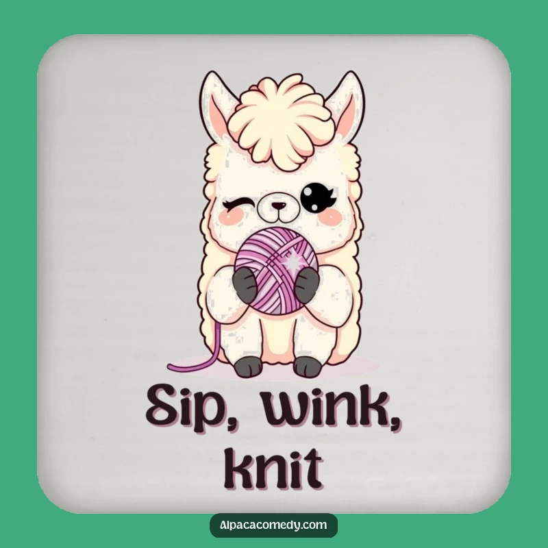 Funny Alpaca Yarn Wink Coaster Set: Protect Surfaces with Playful Alpaca Charm