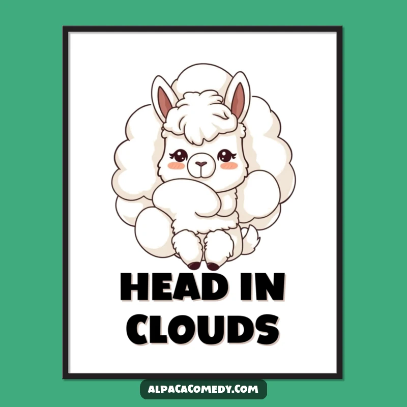 Funny Kawaii Alpaca Cloudscape Poster - Whimsical Wall Art Gift!