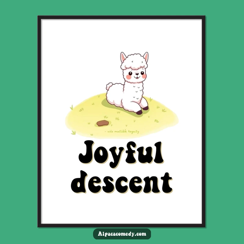 Funny Kawaii Alpaca Hill Slide Poster - Joyful & Humorous Wall Art