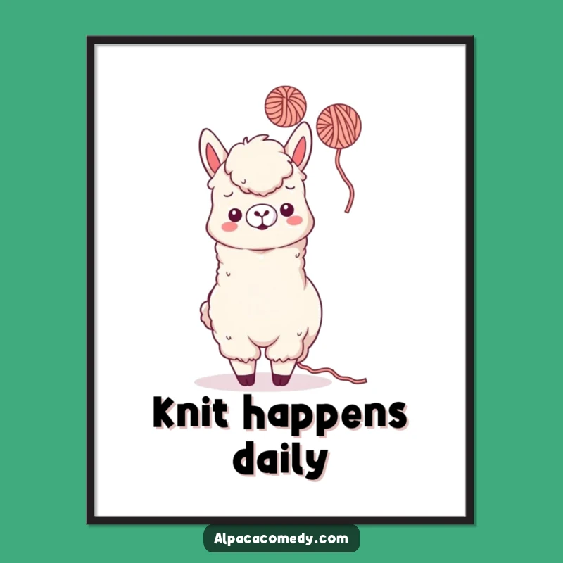 Funny Kawaii Alpaca Yarn Toss Poster - Playful Art, Adorable Humorous Decor