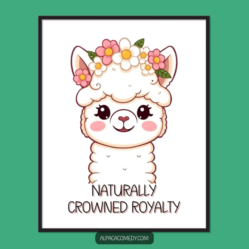 Adorn your walls with the serene beauty of this funny kawaii alpaca wearing a flower crown. Peaceful and charming art.