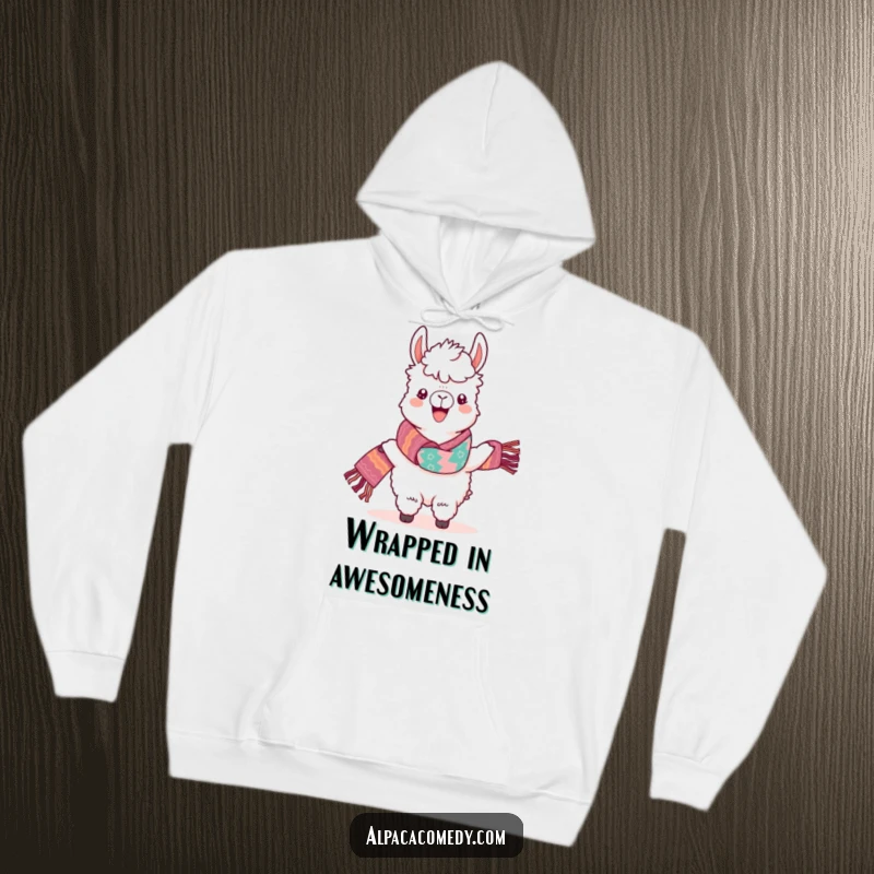 Funny Kawaii Alpaca Hoodie, featuring a cute alpaca with a vibrant scarf, embodying pride and warmth.