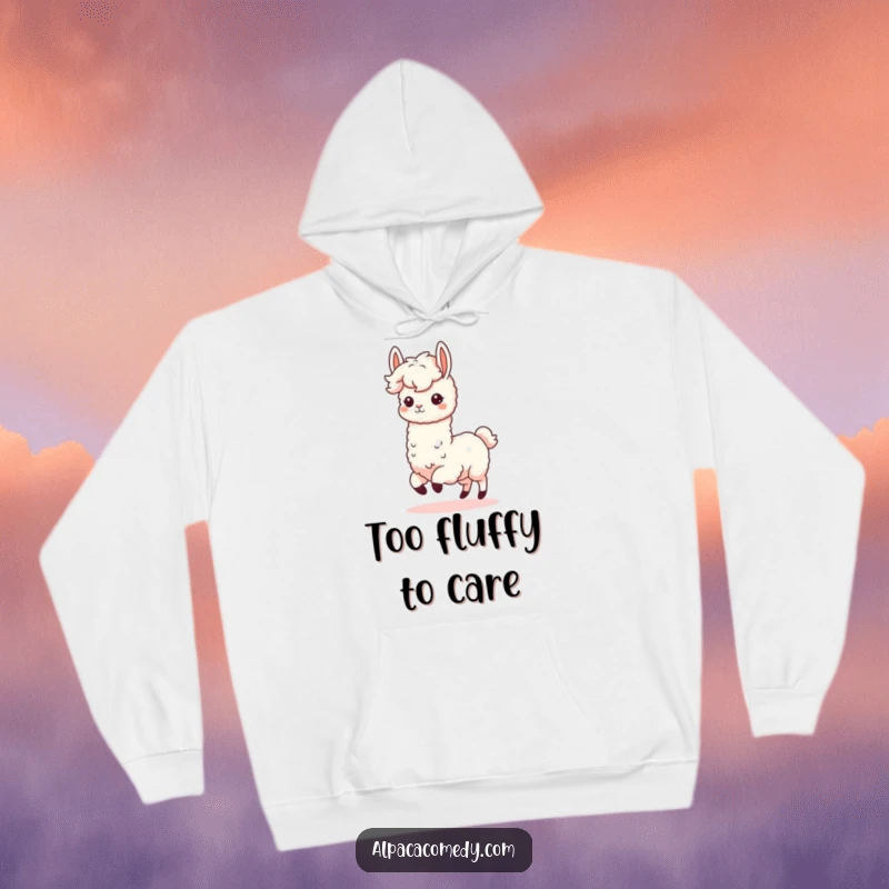 Funny Kawaii Alpaca Hoodie depicting a fluffy-maned alpaca enthusiastically prancing, offering comfort and a dose of humor for alpaca enthusiasts.