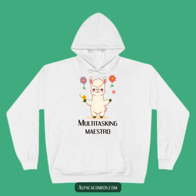 Cozy Funny Kawaii Alpaca Flower Juggling Hoodie - Warm & Humorous