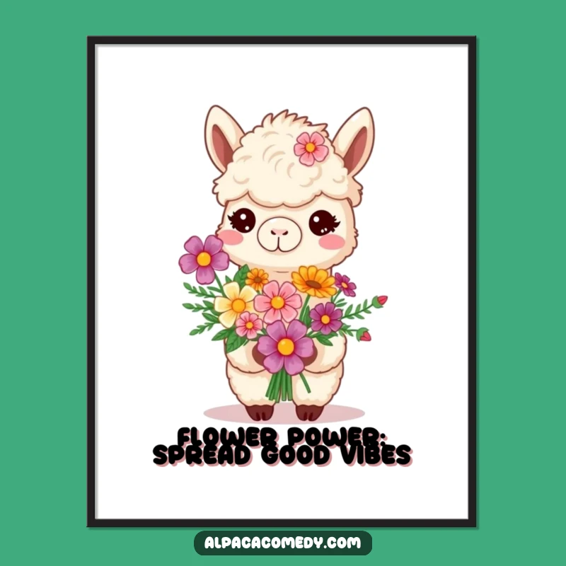 Funny Free Printable Alpaca Flower Wall Art - Cheerful Downloadable Art