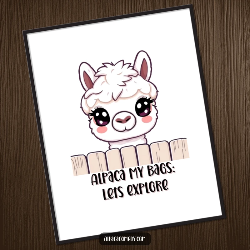 Funny Free Printable Wall Art: An alpaca with large, gentle eyes curiously peering over a fence, adding whimsy.