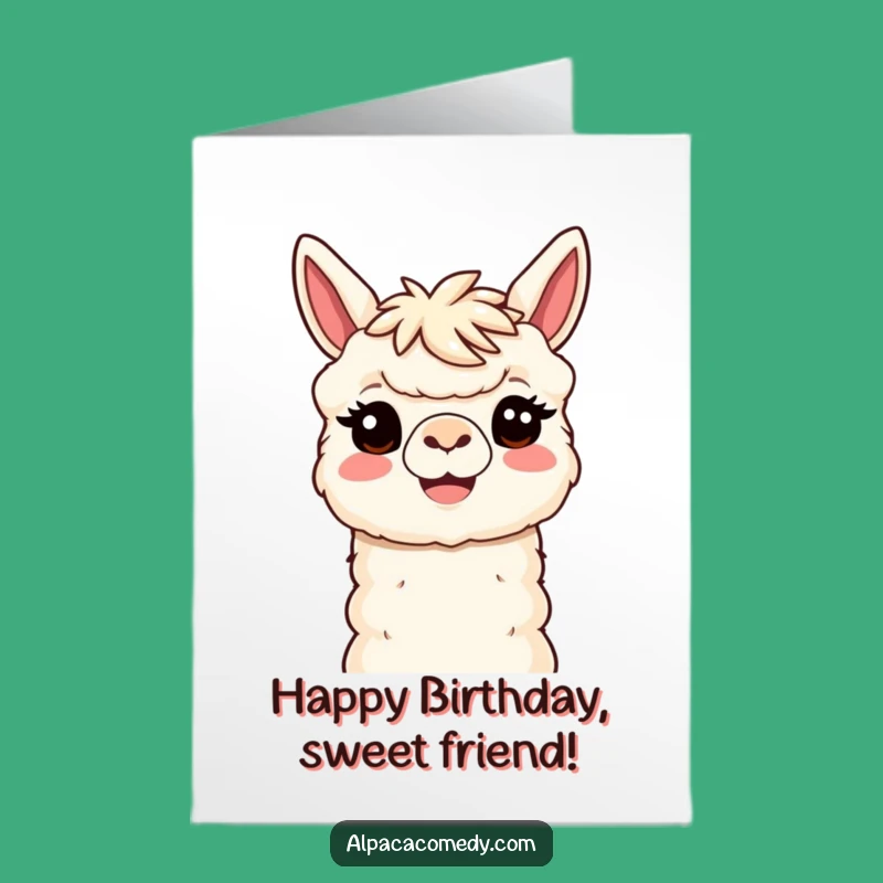Free Printable Happy Alpaca Birthday Card: Smiling Kawaii Paca for a Warm Celebration