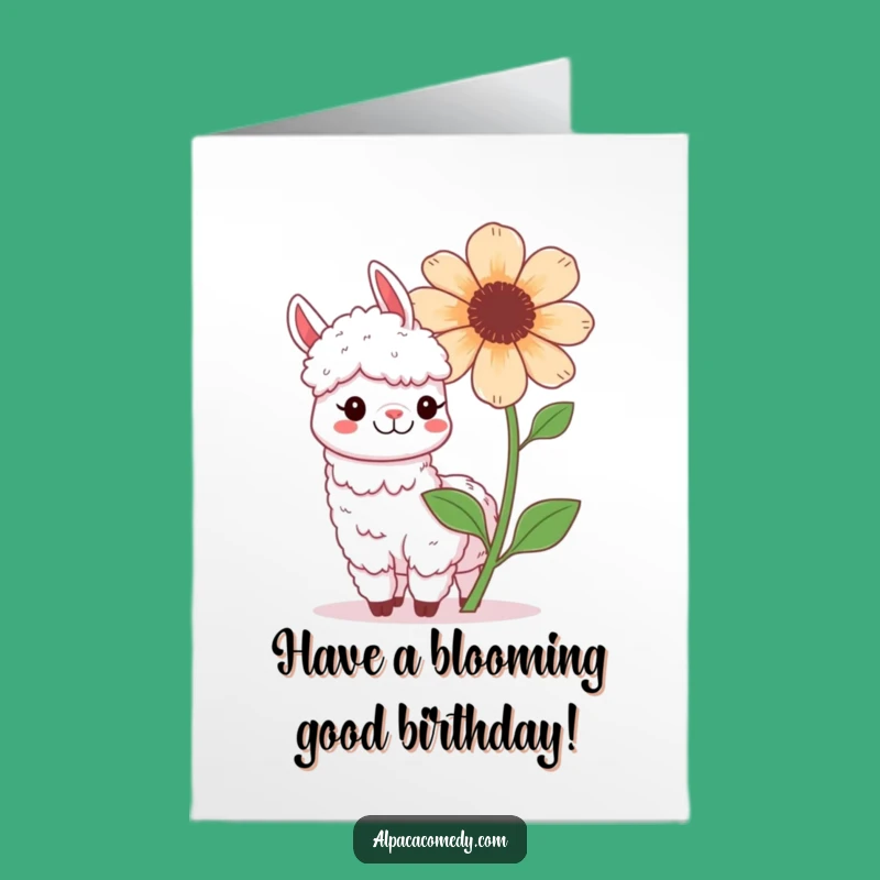 Free Printable Kawaii Alpaca Flower Card: Funny Birthday Downloadable Gift for Her