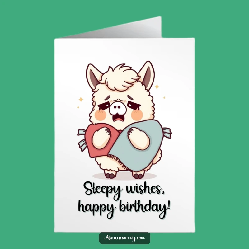 Free Printable Tired Alpaca Birthday Card: Hilarious Yawn Design for Cozy Wishes!