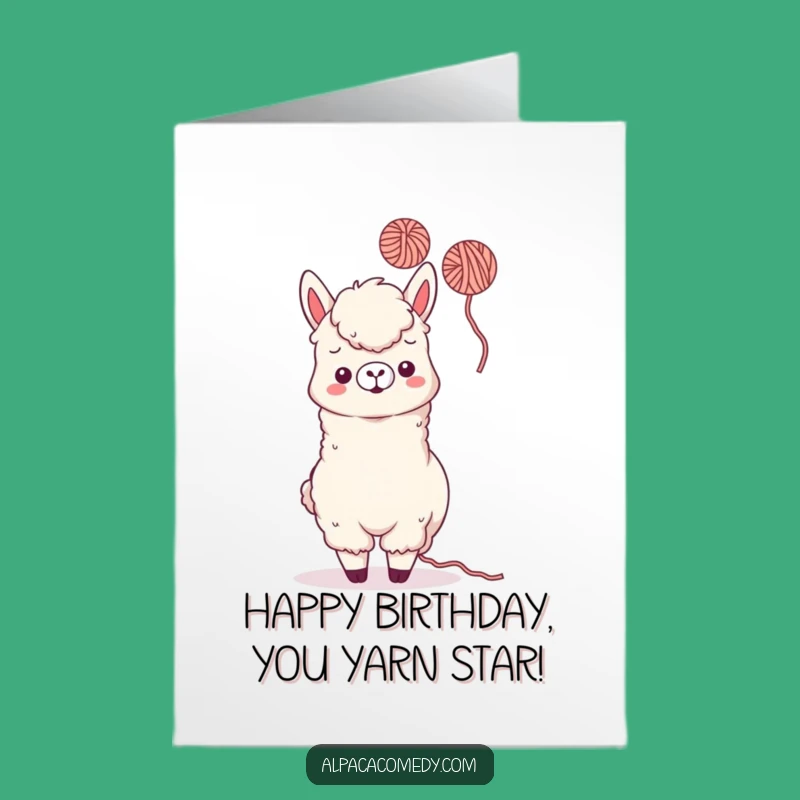Free Printable Fun Alpaca Birthday Card: Yarn Tossing Kawaii Paca Joyful Celebration