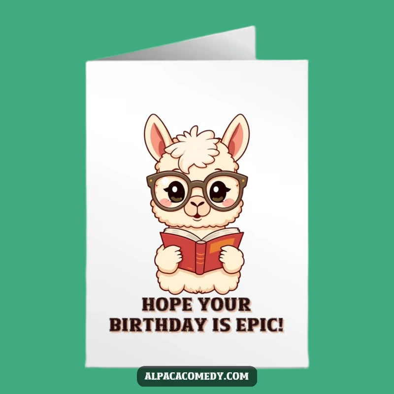 Free Printable Birthday Card: Surprised Bookish Alpaca, Funny Downloadable Gift