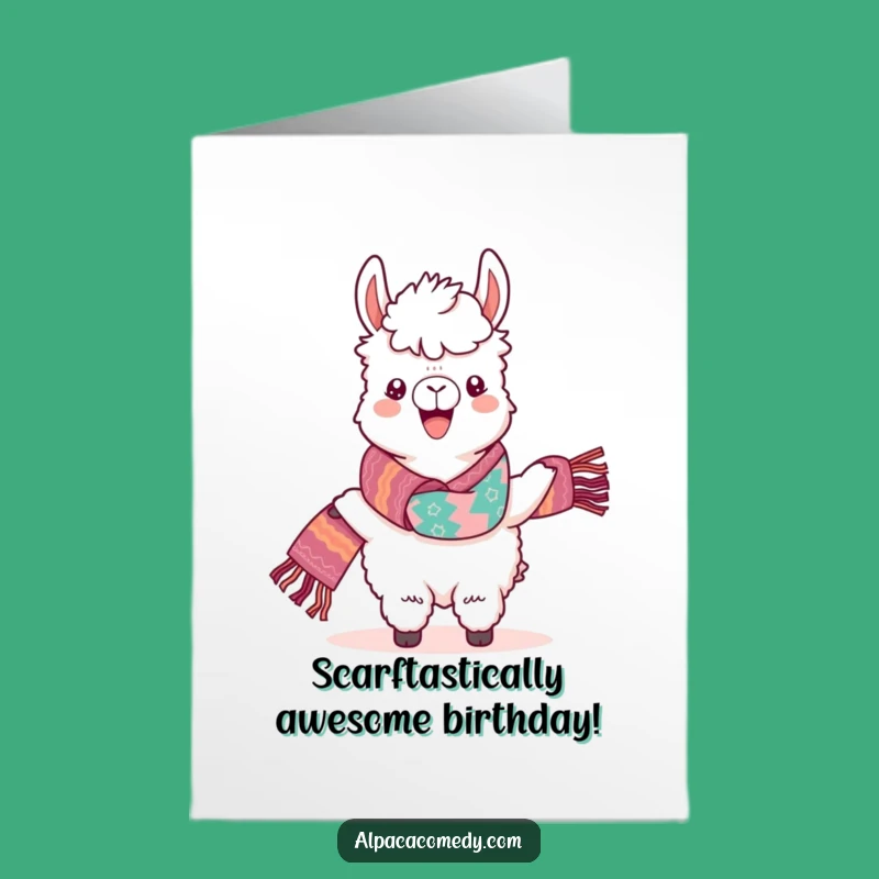 Free Printable Kawaii Alpaca Scarf Card: Funny Birthday Downloadable Gift for Her