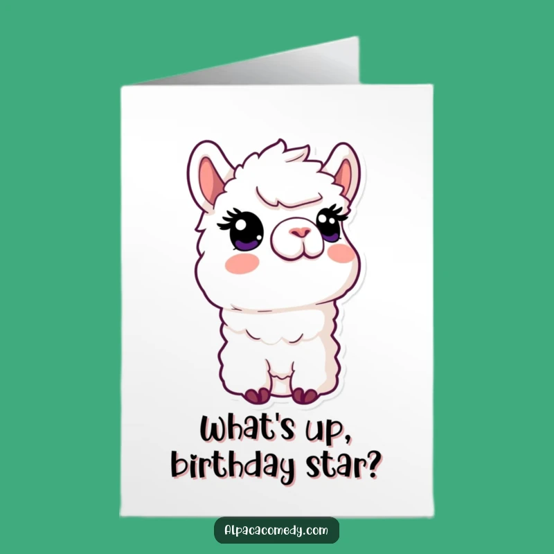 Free Printable Curious Alpaca Birthday Card: Funny Looking Up Alpaca Downloadable Gift