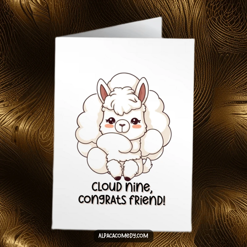 Free Printable Congrats Card: Kawaii alpaca with a gentle expression, nuzzling a soft, fluffy cloud, symbolizing reaching for dreams.