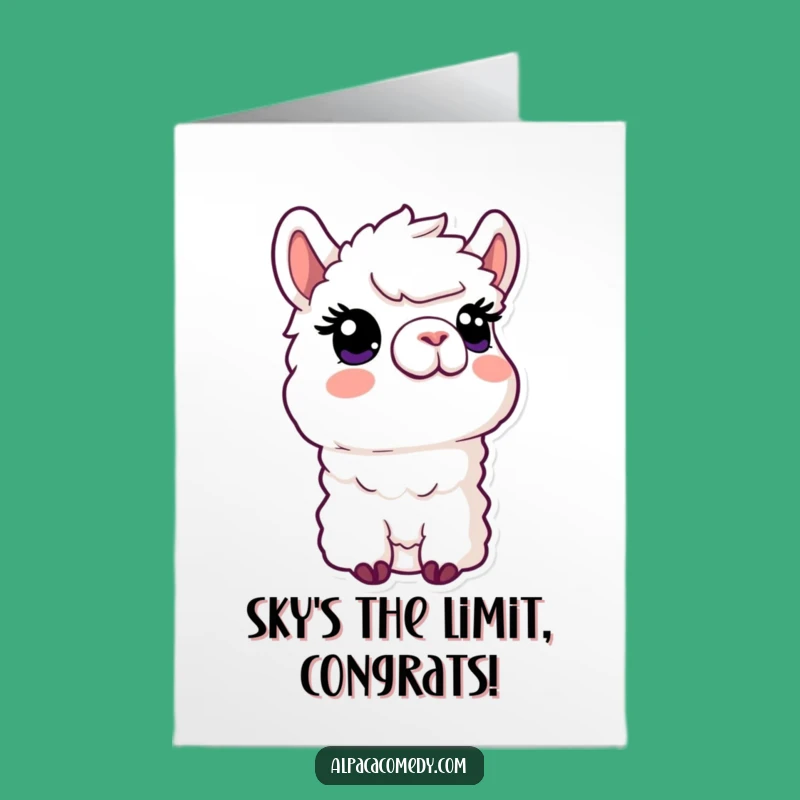 Free Printable Curious Alpaca Congrats Card: Funny Upward Gaze Downloadable Gift