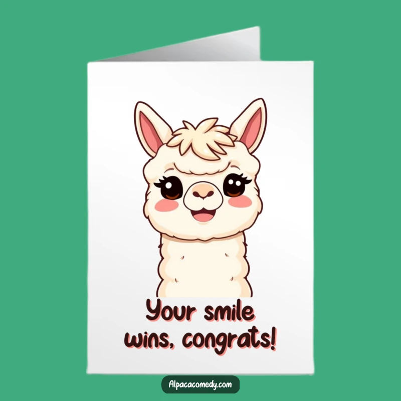 Free Printable Happy Alpaca Congrats Card: Smiling Kawaii Paca for Your Big Win