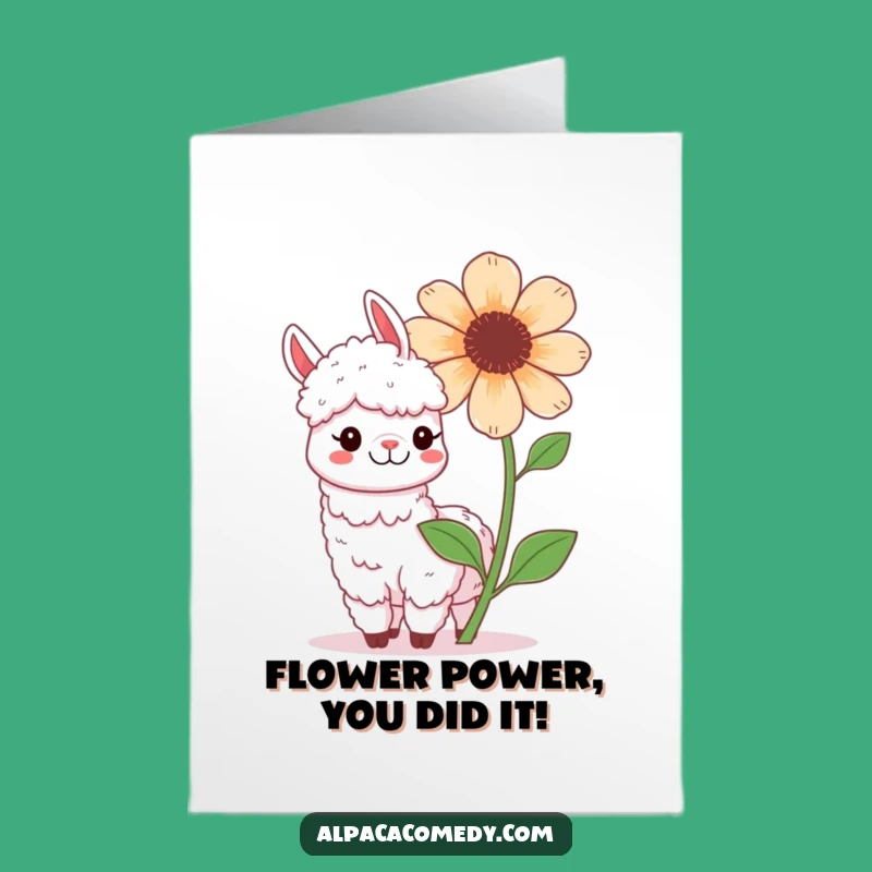 Free Printable Kawaii Alpaca Flower Card: Congrats Downloadable Gift for New Beginnings