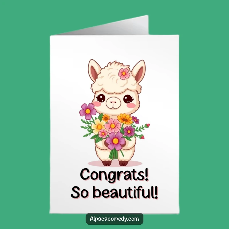 Free Printable Smiling Alpaca Flower Congrats Card - Joyful Downloadable Gift