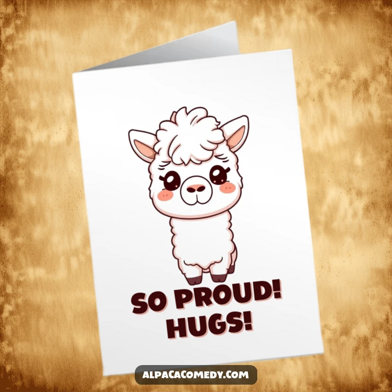 Funny Free Printable Congratulations Card: A friendly alpaca offering a gentle nuzzle with its snout. A design full of warmth and affection.