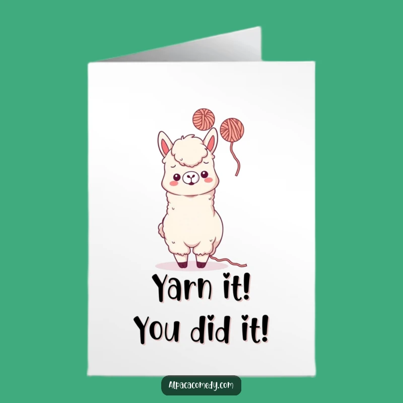 Free Printable Fun Alpaca Congrats Card: Yarn Tossing Kawaii Paca for Your Success