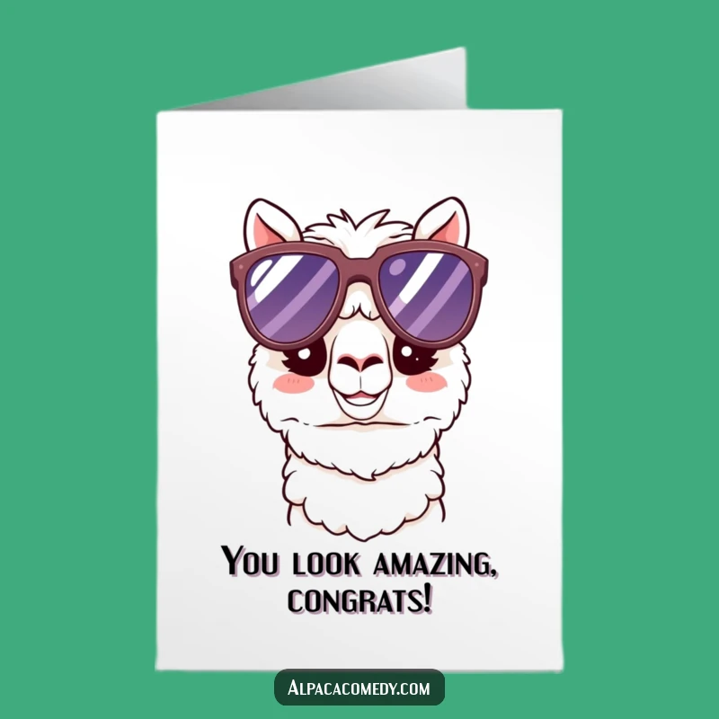 Free Printable Cool Alpaca Congrats Card: Sunglasses Kawaii Paca for Your Big Win