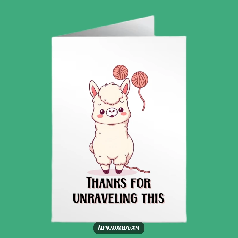 Free Printable Fun Alpaca Thank You Card: Yarn Tossing Kawaii Paca Gratitude