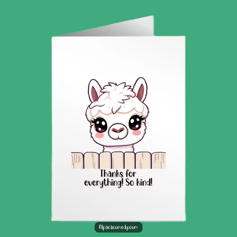 Free Printable Funny Alpaca Peeking Thank You Card - Gentle Downloadable Gift