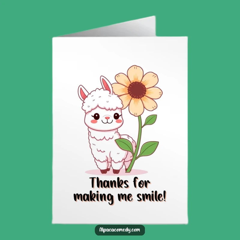 Free Printable Kawaii Alpaca Flower Card: Thanks Downloadable Gift with Floral Flair