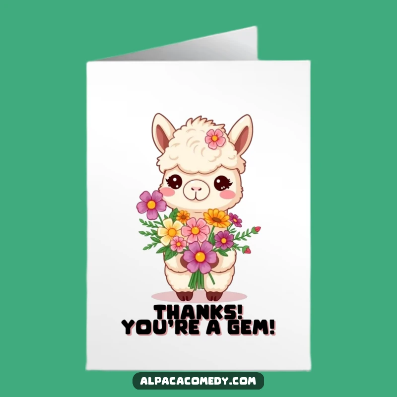 Free Printable Smiling Alpaca Flower Thank You Card - Grateful Downloadable Gift
