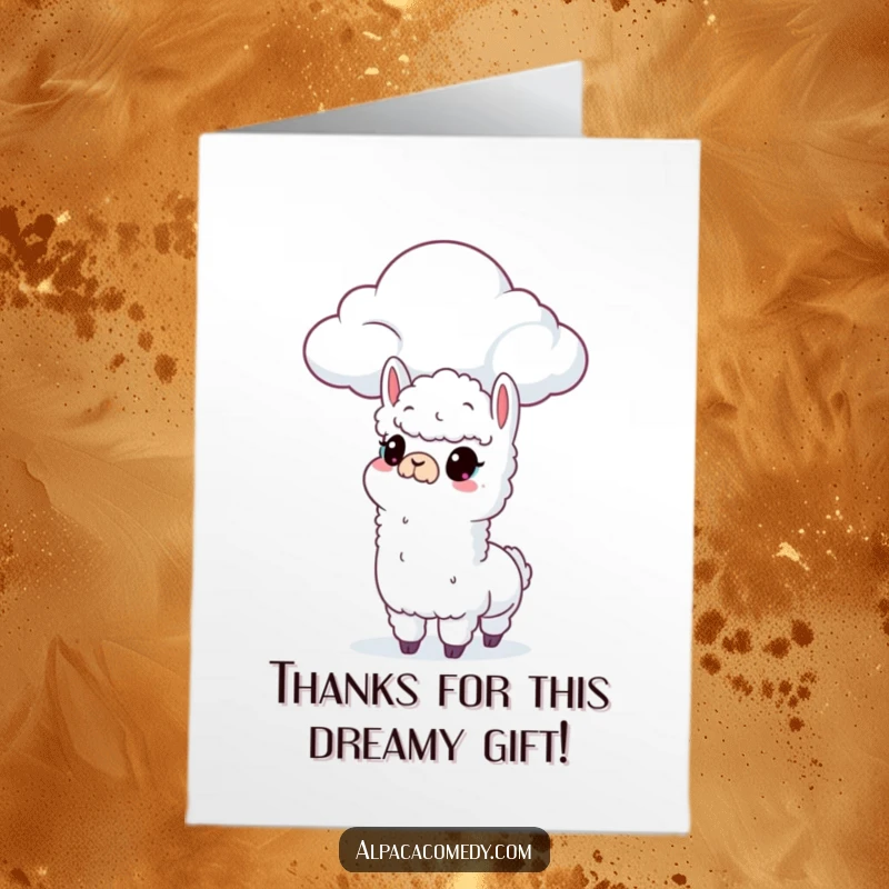 Funny Free Printable Alpaca Thank You Card: An alpaca gazing at a cloud, expressing thanks with whimsical curiosity, ready to print at home.