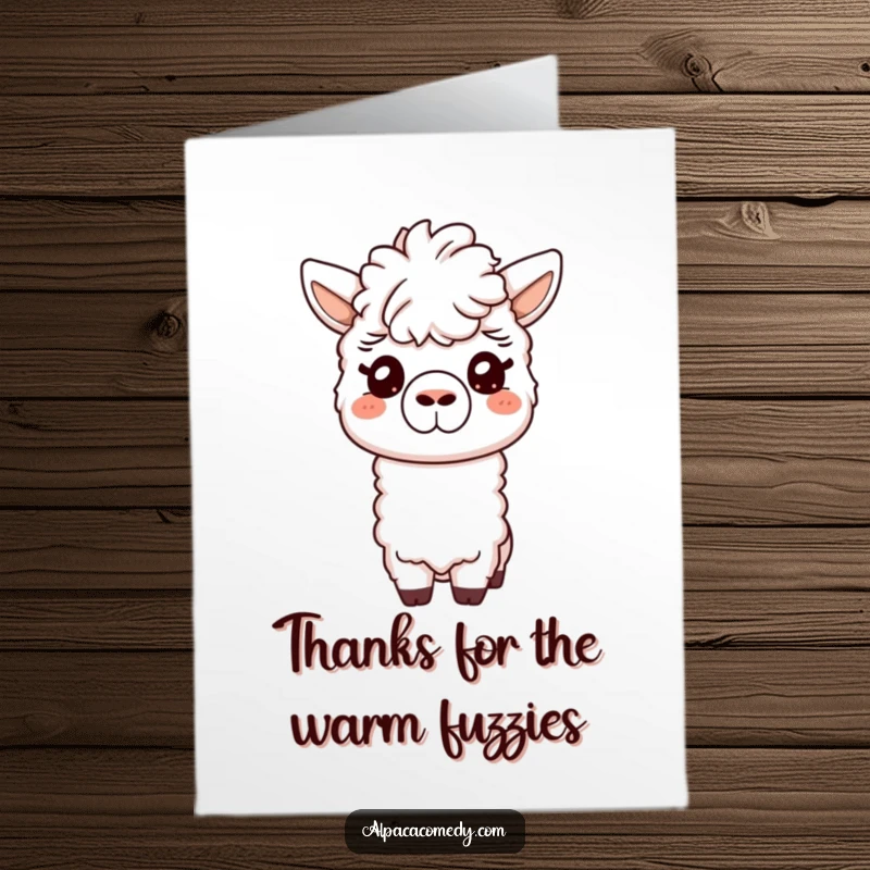 Funny Free Printable Thank You Card: A friendly alpaca tenderly nuzzling with its soft snout. A unique expression of gratitude.